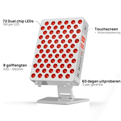 Specificaties van de Liroma Compact Gen5 op tafelstandaard: leds, golflengten en touchscreen